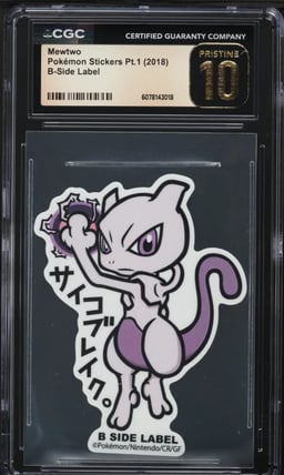 2018 Pokemon Japanese Stickers Part 1 B-Side Label Mewtwo CGC 10 PRISTINE