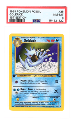 1999 Pokemon Fossil 1st Edition Golduck #35 PSA 8