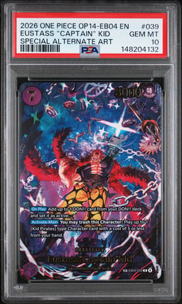 2026 ONE PIECE OP14-EB04-THE AZURE SEA'S SEVEN 039 EUSTASS "CAPTAIN" KID SPECIAL ALTERNATE ART PSA 10