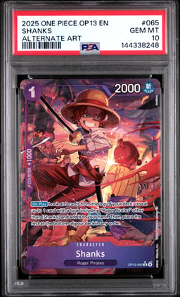 2025 ONE PIECE OP13-CARRYING ON HIS WILL 065 SHANKS ALTERNATE ART PSA 10