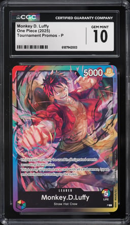 2025 One Piece Tournament Promo Leader Monkey D. Luffy #P CGC 10 GEM MINT
