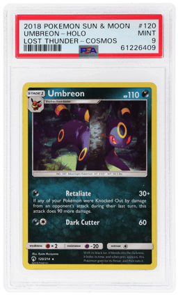 2018 Pokemon Sun and Moon Lost Thunder Cosmos Holo Umbreon #120 PSA 9