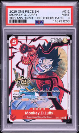 2025 One Piece Tournament Promos 3rd Anniversary 3 Brothers Pack Monkey D. Luffy #12 PSA 9 MINT