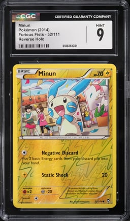 2014 Pokemon XY Furious Fists Reverse Holo Minun #32 CGC 9 MINT