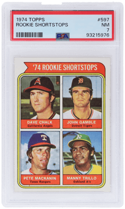 1974 Topps Rookie Shortstops Dave Chalk/John Gamble/Manny Trillo/Pete Mackanin #597 PSA 7
