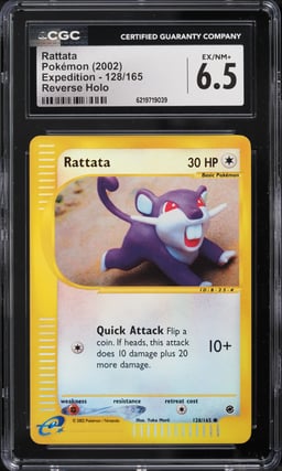 2002 Pokemon Expedition Reverse Holo Rattata #128 CGC 6.5 EXMT+