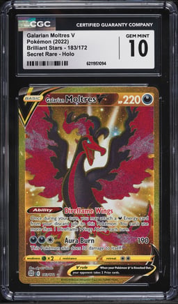 2022 Pokemon Sword & Shield Brilliant Stars Gold Rare Galarian Moltres V #183 CGC 10 GEM MINT