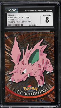 1999 Pokemon Topps Series 1 Second Print Silver Foil Nidorino #33 CGC 8 NM-MT