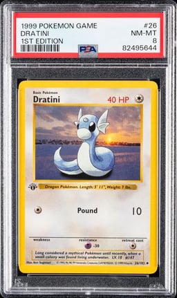 1999 POKEMON GAME #26 DRATINI 1ST EDITION PSA 8
