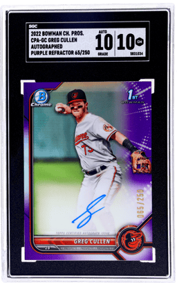 2022 Bowman Chrome Prospect Autograph Purple Refractor Greg Cullen #CPAGC 65/250 SGC 10