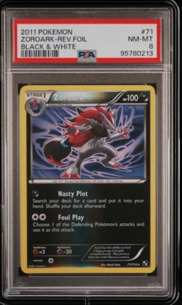 2011 POKEMON B&W #71 ZOROARK-REVERSE FOIL PSA 8