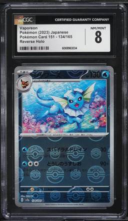 2023 Pokemon Japanese SV 151 Poke Ball Reverse Holo Vaporeon #134 CGC 8 NM-MT