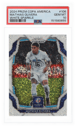 2024 Panini Prizm Conmebol Copa America White Sparkle Prizm Mathias Olivera #106 PSA 10