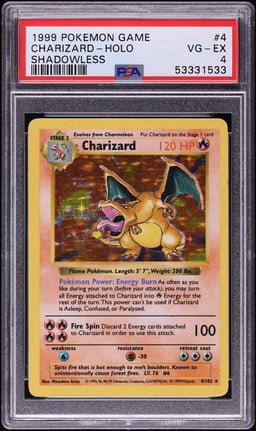 1999 Pokemon Base Set Shadowless Holo Charizard #4 PSA 4 VGEX