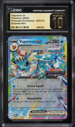 2025 Pokemon Scarlet & Violet Prismatic Evolutions Surprise Box Holo Vaporeon EX #23 CGC 10