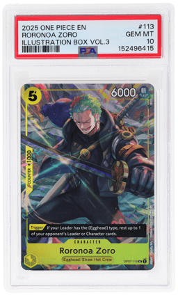 2025 One Piece Promo Illustration Box Volume 3 Roronoa Zoro #OP07-113 PSA 10