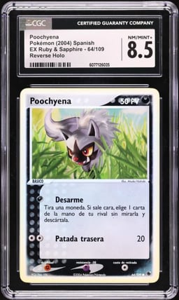 2004 Pokemon Spanish EX Ruby & Sapphire Reverse Holo Poochyena #64 CGC 8.5