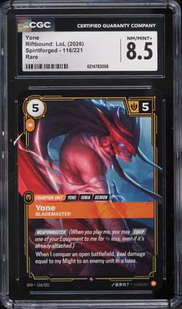 2026 Riftbound League Of Legends LoL Spiritforged Yone #116 CGC 8.5 NM-MT+