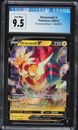 2021 Pokemon SWSH Evolving Skies Holo Dracozolt V #058 CGC 9.5 GEM MINT