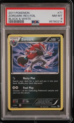 2011 POKEMON B&W #71 ZOROARK-REVERSE FOIL PSA 8