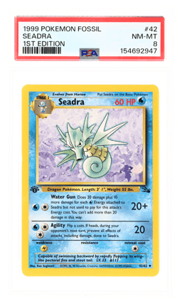 1999 Pokemon Fossil 1st Edition Seadra #42 PSA 8