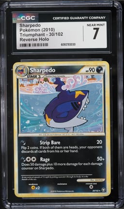 2010 Pokemon HeartGold & SoulSilver Triumphant Reverse Holo Sharpedo #30 CGC 7 NRMT