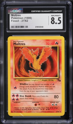 1999 Pokemon Fossil Moltres #27 CGC 8.5 NM-MT+