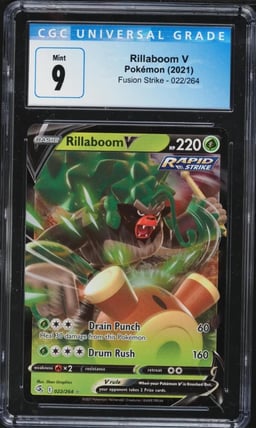 2021 Pokemon Sword & Shield Fusion Strike Full Art Rillaboom V #22 CGC 9 MINT