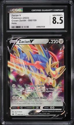 2023 Pokemon Sword & Shield Crown Zenith Holo Zacian V #95 CGC 8.5 NM-MT+