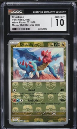 2025 Pokemon SV White Flare Master Ball Reverse Holo Druddigon #71 CGC 10 GEM