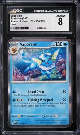 2023 Pokemon Scarlet & Violet 151 Holo Vaporeon #134 CGC 8 NM-MT