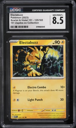 2023 Pokemon Scarlet & Violet 151 Zapdos Ex Collection Electabuzz #125 CGC 8.5 NM-MT+