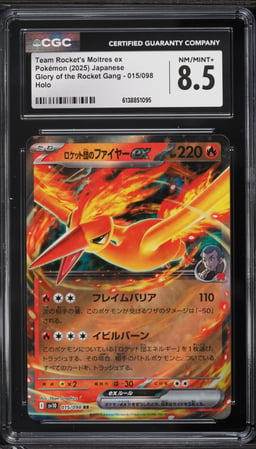 2025 Pokemon Japanese SV Glory Of Rocket Gang Holo Team Rocket's Moltres EX #15 CGC 8.5 NM-MT+