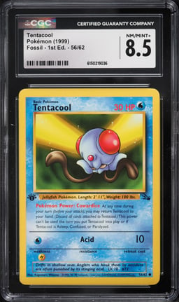 1999 Pokemon Fossil 1st Edition Tentacool #56 CGC 8.5 NM-MT+