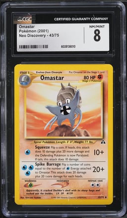 2001 Pokemon Neo Discovery Omastar #43 CGC 8 NM-MT