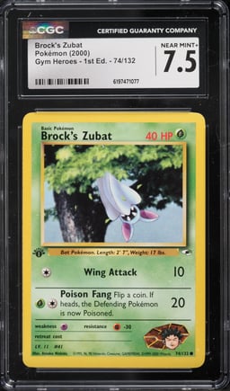 2000 Pokemon Gym Heroes 1st Edition Brock's Zubat #74 CGC 7.5 NRMT+