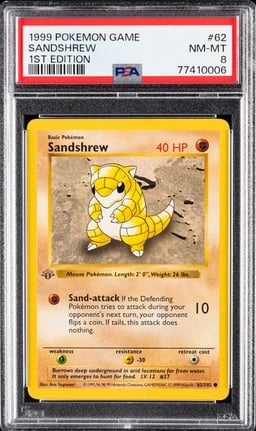 1999 POKEMON GAME #62 SANDSHREW 1ST EDITION PSA 8
