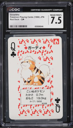1996 Pokemon Japanese Playing Cards Red Deck Growlithe #Q CGC 7.5 NRMT+