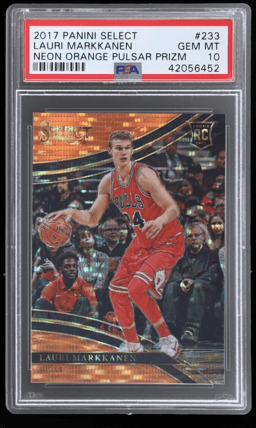 2017 Panini Select Courtside Neon Orange Pulsar Prizm Lauri Markkanen #233 5/9 PSA 10