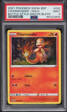 2021 Pokemon SWSH Black Star Promo Battle Styles Holo Charmander #92 PSA 9 MINT