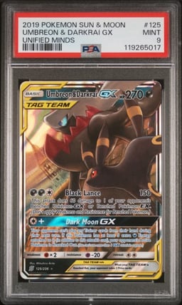 2019 POKEMON SUN & MOON UNIFIED MINDS #125 UMBREON & DARKRAI GX PSA 9