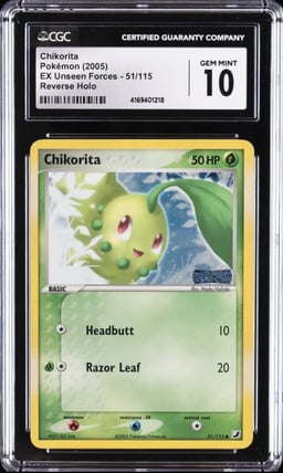 2005 POKEMON EX UNSEEN FORCES - REVERSE HOLO #51/115 CHIKORITA CGC 10 GEM MINT