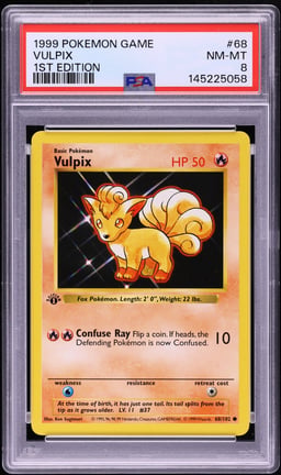 1999 Pokemon Base Set Shadowless 1st Edition Vulpix #68 PSA 8 NM-MT