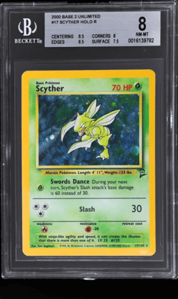 2000 Pokemon Base Set 2 Holo Scyther #17 BGS 8
