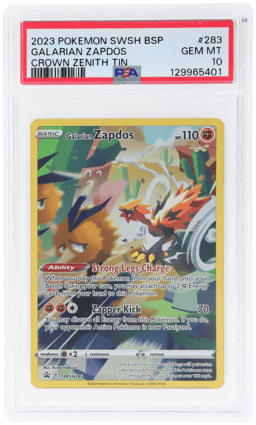 2023 Pokemon Sword and Shield Black Star Promo Crown Zenith Tin Galarian Zapdos #283 PSA 10
