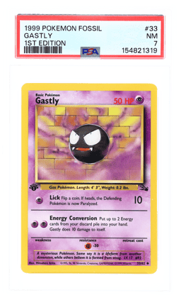 1999 Pokemon Fossil 1st Edition Gastly #33 PSA 7