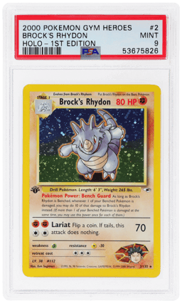 2000 Pokemon Gym Heroes 1st Edition Holo Brock's Rhydon #2 PSA 9