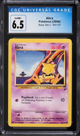 2000 Pokemon Base Set 2 Abra #65 CGC 6.5 EXMT+