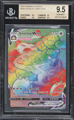 2020 Pokemon Sword & Shield Hyper Rare Snorlax VMAX #206 BGS 9.5 GEM MINT