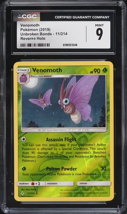 2019 Pokemon Sun & Moon Unbroken Bonds Reverse Holo Venomoth #11 CGC 9 MINT